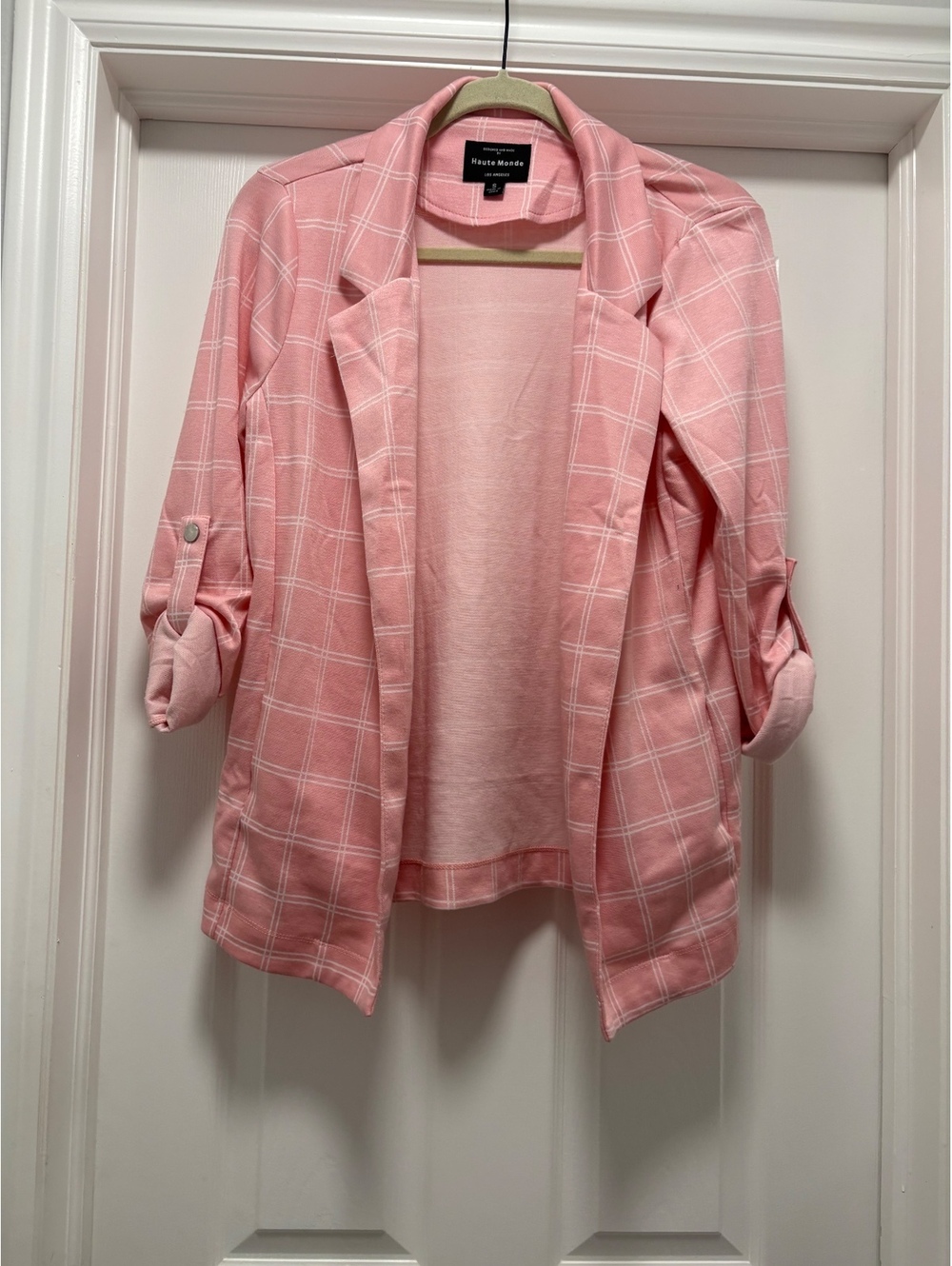 Haute Monde Pink Windowpane Check Blazer Jacket Size Small